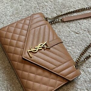 YSL envelope triquilt shoulder bag in grained leather medium size
